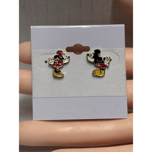 Disney Mickey and‎ Minnie Mouse Enamel Post Stud Pieced Earrings Gold Tone - Picture 7 of 12